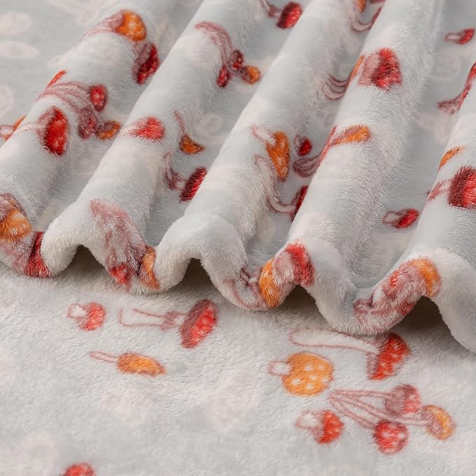 Berkshire Blanket-Classic Heavyweight Soft Printed VelvetLoft® Plush Blanket, Full/Queen Size Soft Fuzzy Warm Blanket for Couch Sofa Bed, Mushroom Field Grey, 90in x 90in