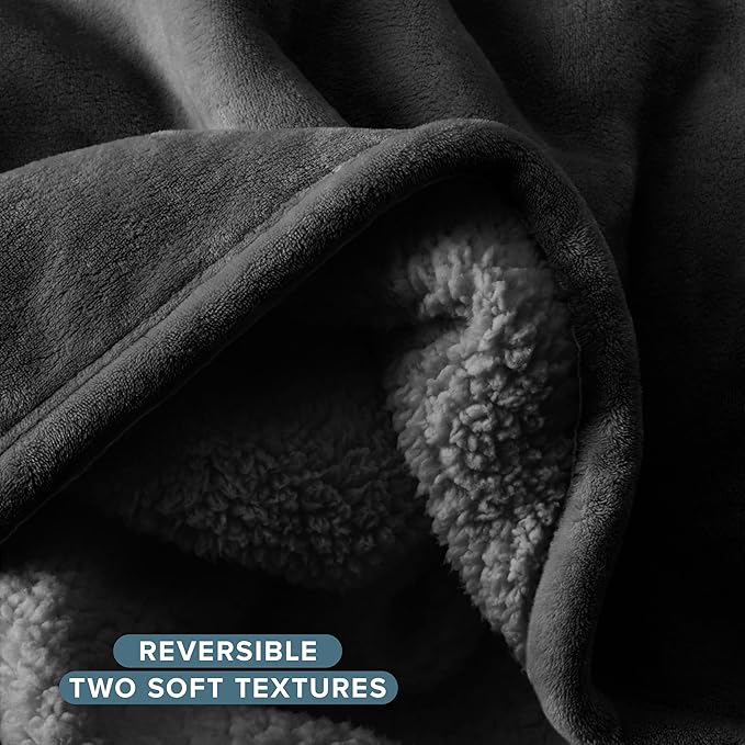 Bare Home Sherpa Fleece Blanket - Full/Queen Size - Blanket for Bed, Sofa, and Couch - Warm & Lightweight - Fluffy & Soft - Reversible (Full/Queen, Black with Black Sherpa)