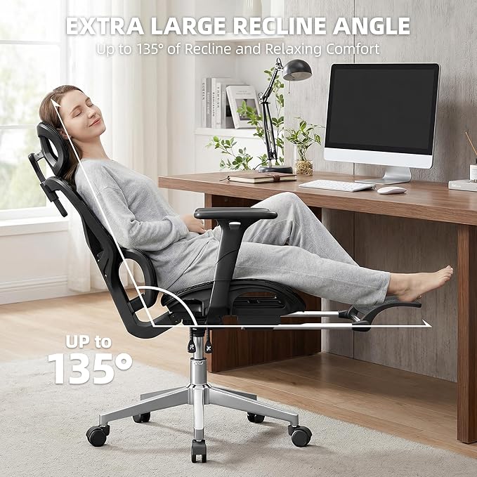 Office Chair with 3D Adjustable Lumbar Support,Ergonomic Computer Chair,Adjustable Headrest and Armrests, 400lbs Capacity,Tilt-Swivel,Premium Mesh Desk Chair for Office,Home & Gaming (Black)