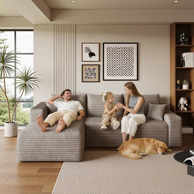 96" Sectional Couches for Living Room Modern Modular Sofa with L-Shape Couchs Upholstered Boneless Couch Deep Seat Sectional Couch with Chaise (Camel, 96" Left Facing Chaise+2Seaters)