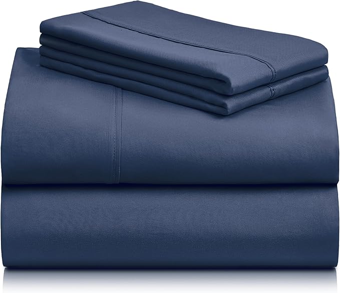 LuxClub 4 PC King Sheet Set, Deep Pockets Wrinkle Free Cooling Bed Sheets Hotel Bedding for Women, Men, Includes 1 Fitted Sheet, 1 Flat Sheet and 2 Pillowcases-Soft Navy