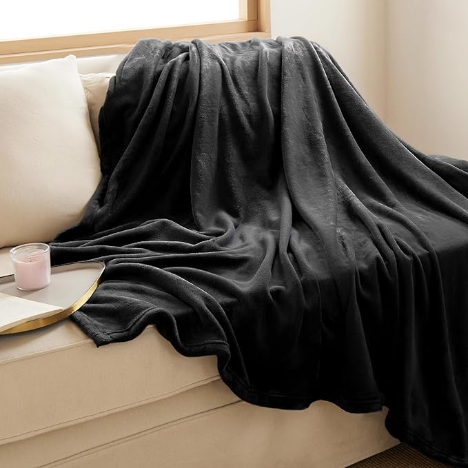 Bedsure GentleSoft Fleece Throw XL Blanket Black - 300GSM Soft Lightweight Plush Cozy Blankets for Bed, Sofa, Couch, Travel, Camping, 50x70 inches
