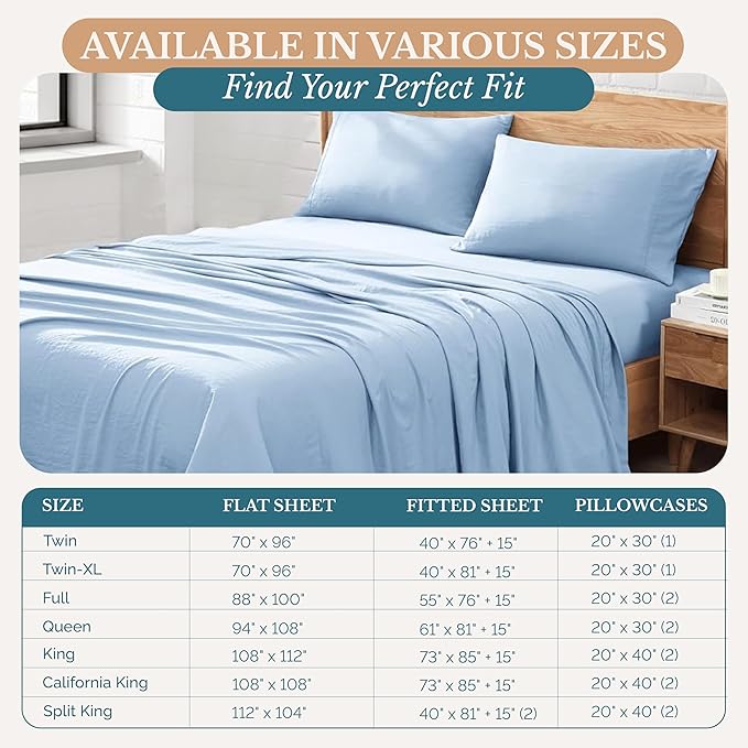 Casa Platino Queen Bed Sheets Set, Soft & Breathable Bedding for Queen Size Mattress, 4 Piece Set with Deep Pockets, Lightweight Microfiber, Pre-Washed & Durable, Cooling Sheet Set – French Blue