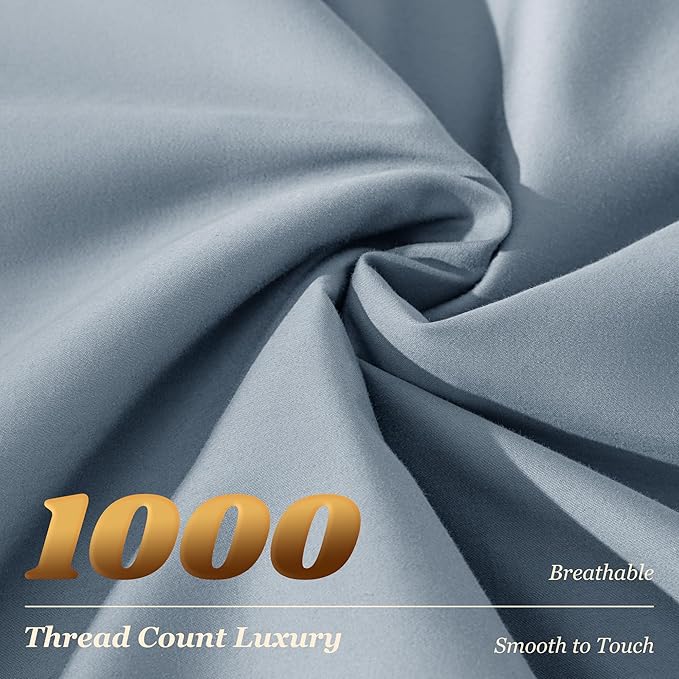 LBRO2M 1000 Thread Count 100% Egyptian Cotton Sheets Set Full Size, 4 Piece Sets Bed Sheet Deep Pocket Sheet Set 16" Soft Comfortable All Season (Full, French Blue)