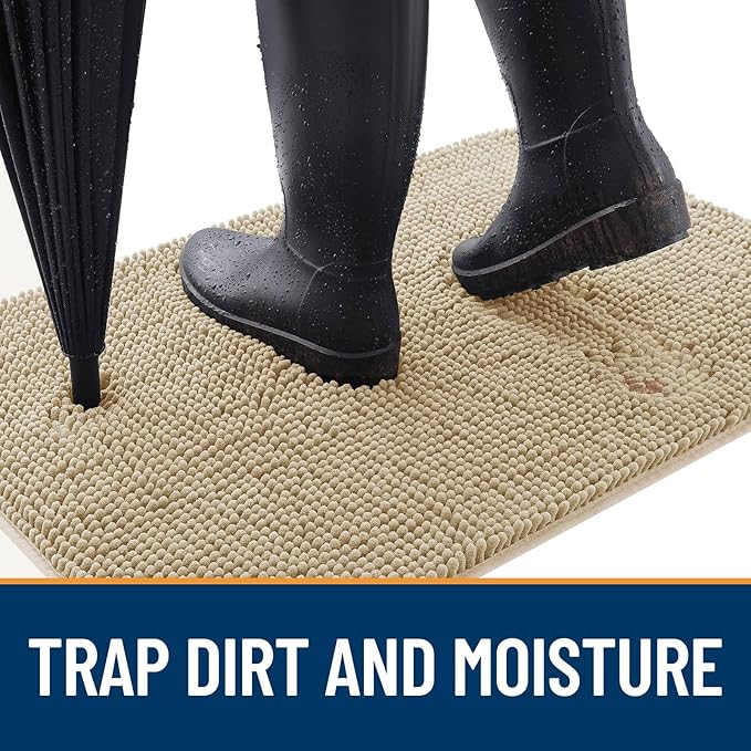 OLANLY Dog Door Mat for Muddy Paws 70x32, Absorbs Moisture and Dirt, Absorbent Non-Slip Washable Doormat, Quick Dry Chenille Mud Mat for Dogs, Entry Indoor Entryway Carpet for Inside Floor, Beige