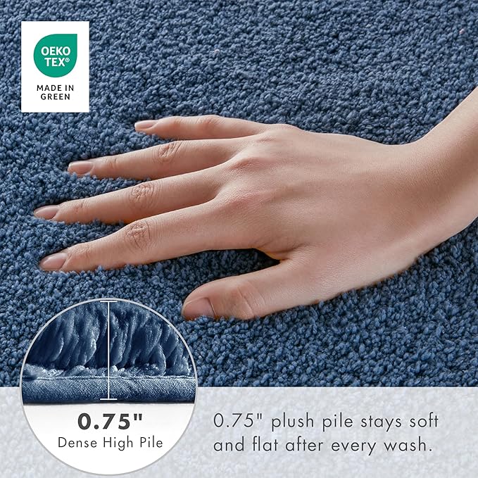 Madison Park Signature Marshmallow Bathroom Rug Non Slip, Luxrurious Plush Bath Mat, Absorbent, Quick Dry, Spa Design Bath Room Décor, 24x40, Navy