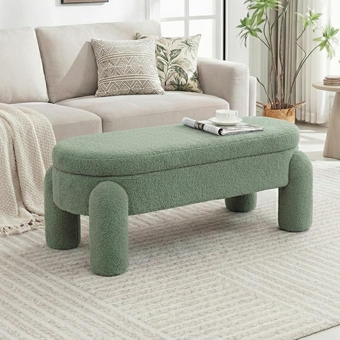 Ottoman with Storage, Large Foot Rest Ottoman Storage Bench,End of Bed Bench,Upholstered Seating,for Entryway, Hallway, Living Room,Bedroom (Green)