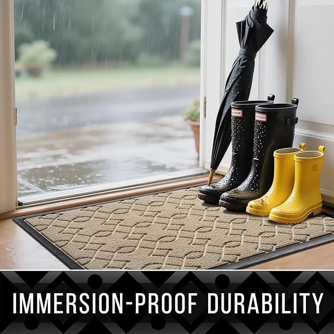 Yimobra Outdoor Mats for Front Door 29.5x17, All-Season Waterproof Doormat Outdoor Entrance, Heavy Duty Non-Slip Outside Door Mat for Garage Patio Proch Entryway Indoor, Light Beige