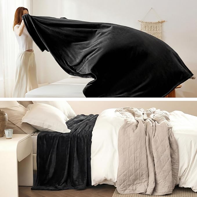 Bedsure GentleSoft Fleece Blankets King Size Black - Bed Blanket Soft Lightweight Plush Cozy Fuzzy Luxury Microfiber, 108x90 inches
