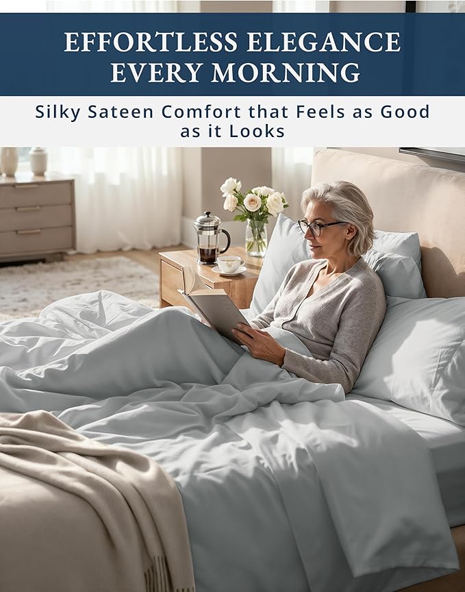 LANE LINEN 100% Egyptian Cotton Bed Sheets California King - 1000 Thread Count, Soft & Comfy Luxury Hotel Like Thick Bedding Sheets & Pillowcase Set, Machine Wash 15" Deep Pocket Sheet Set - Silver