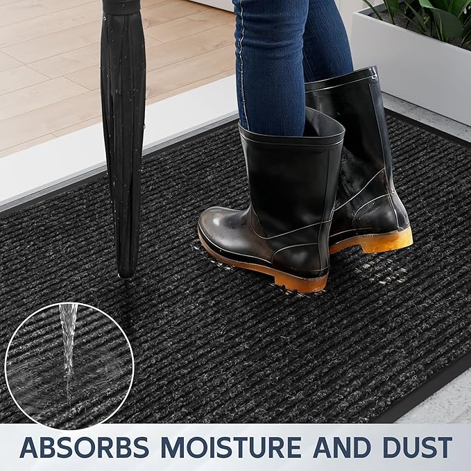 Front Door Mat, 96" x 48" Heavy Duty Indoor Outdoor Doormat, Non-Slip Welcome Mats for Entryway, Rubber Backing Low Profile Commercial Door Mats, Black Stripe