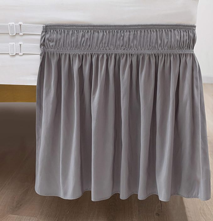 Biscaynebay Wrap Around Bed Skirts with Split Corners for Queen Beds 12" Drop, Silver Grey Adjustable Elastic Dust Ruffles Easy Fit Wrinkle & Fade Resistant Silky Luxurious Fabric Machine Washable
