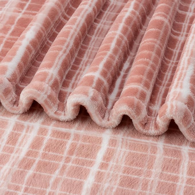 Berkshire Blanket-Classic Heavyweight Soft Printed VelvetLoft® Plush Warm Blanket, Twin Size Soft Fuzzy Blanket for Couch Sofa Bed, Watercolor Plaid Blush, 60in x 90in