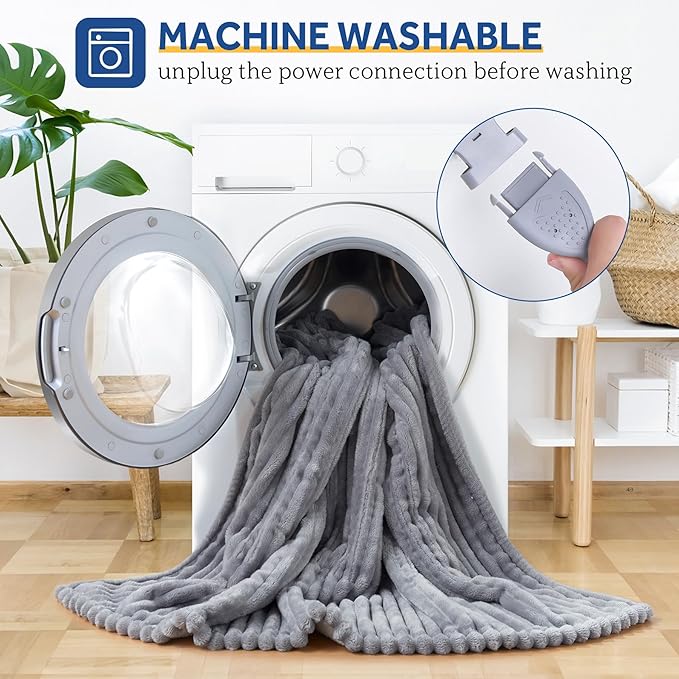 SEALY Electric Blanket Queen Size, Soft Ribbed Flannel to Sherpa Reversible Heated Blanket with Dual Control 10 Heat Settings & 1 to 12 Hours Auto-Off 84"x90" Machine Washable, Light Grey