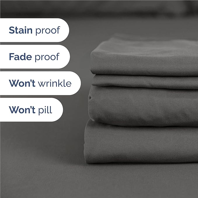 Full 6 Piece Sheet Set - Cooling, Comfy & Breathable - Hotel Luxury Bedding, Includes Fitted Sheet for Women, Men, Kids and Teens - 1 Flat, 1 Fitted Sheet, 4 Pillowcases with Deep Pockets - Charcoal