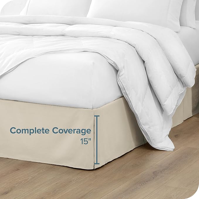 Bare Home Queen Bed Skirt - 15-Inch Tailored Drop Easy Fit - Bed Skirt for Beds - Center & Corner Pleats (Queen, Sand)