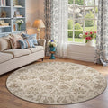 jinchan Torino Classic Floral Round Rug 6ft, Vintage-Inspired Neutral Design 6’Circle Rug, Machine Washable Ultra-Thin Low-Pile Non-Slip Indoor Carpet for Bedroom Living Room Entryway, Taupe