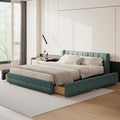 DEINPPA Queen Size Bed Frame with 4 Storage Drawers and Cloud Soft Headboard, Chenille Upholstered Grounded Wood Base Bed Frame, No Box Spring Needed-Blue+Green