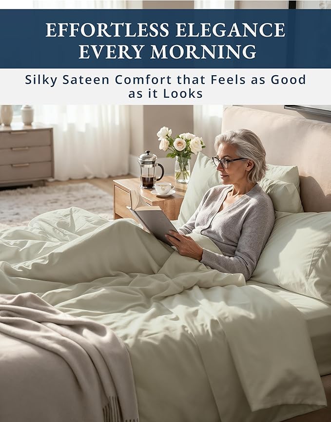 100% Egyptian Cotton Queen Size Sheets – Premium 1000 Thread Count Sheets, 15" Deep Pocket Queen Sheet Set, Silky Sateen Weave, Breathable & Fade Resistant, Soft Luxury Bedding For Holiday Home -Linen
