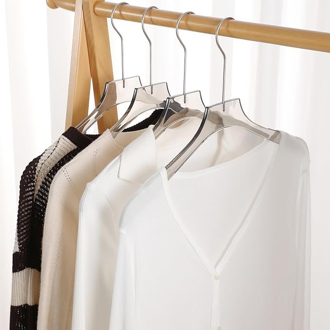 Clear Hangers 10 Pack, Crystal Clear Luxury Non-Slip Hangers for Suits, Coats, Dresses, Heavy Duty Thin Design Saves Closet Space Smoky Gray