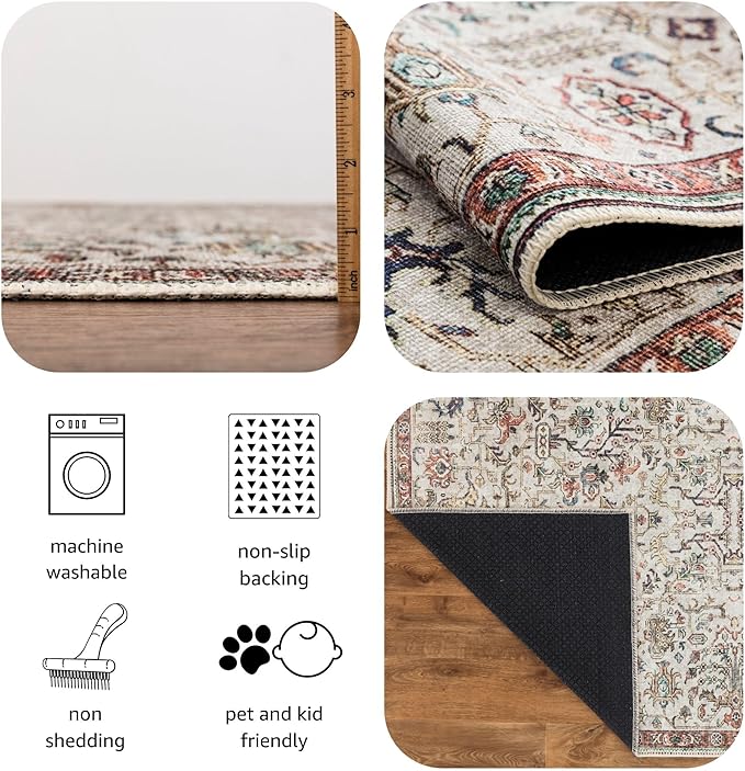 Keen Home Design 3x5 Rug - Machine Washable Entry Rug with Non-Slip Backing, Ideal for Enteryway, Kitchen, Bathroom, Laundry Room - Vintage, Easy Clean, Durable, Low Pile Rug - (3' x 5')