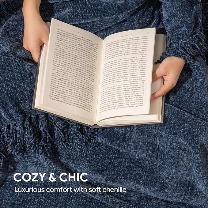 RECYCO Throw Blanket Soft Cozy Chenille Throw Blanket with Fringe Tassel for Couch Sofa Chair Bed Living Room Gift (Blue, 60" x 80")