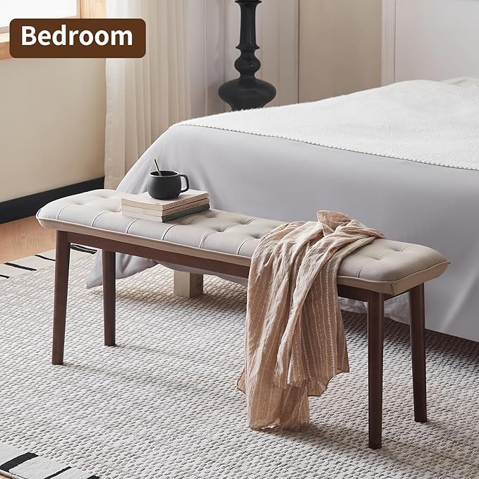 40'' Solid Wood Dining Bench with Cushion, Faux Leather Upholstered Bench for Dining Room Table, Kitchen, Entryway, or Bedroom End of Bed