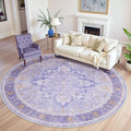 Area Rugs 8ft Washable Non-Slip, Floral Vintage Distress Print Pattern Medallion Carpet for Living Room Bedroom Dining Room, Light Purple Brown