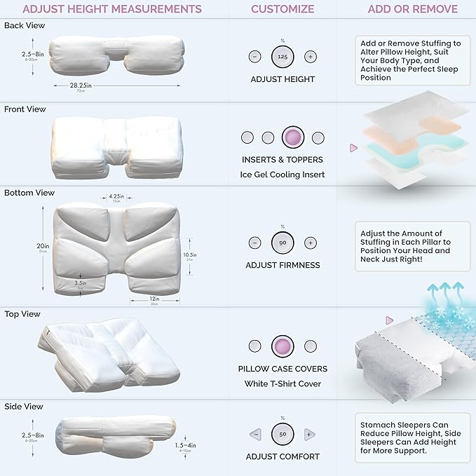 Wife Pillow - Insert Topper Only, Firm Cooling Gel / 80D Memory Foam Topper for Pillow That Stays Cold. Thin for Stomach Sleeper. Ergonomic, Neck U Shaped Cutout. Firm High-Density Layer Support
