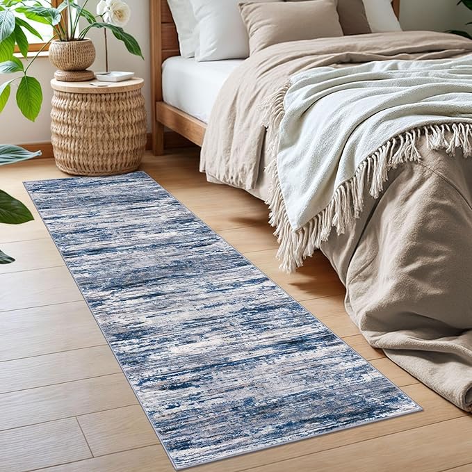 2x6 Modern Abstract Runner Rug for Hallways, Navy Blue Gray Neutral Multi Super Soft Hallway Decor Kitchen Rugs with Non-Slip, Non-Shedding Washable Rug for Entryway Bedroom Indoor