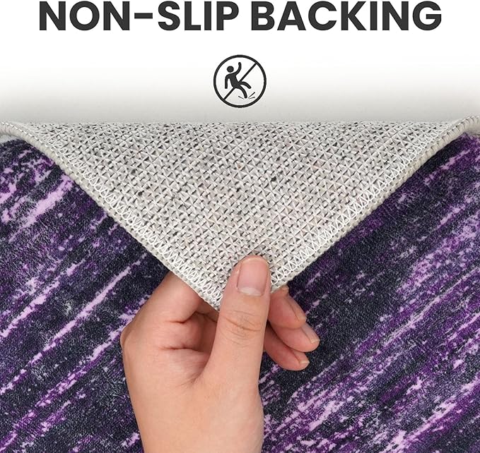 2x7 Modern Abstract Runner Rug for Hallways, Purple White Super Soft Hallway Decor Kitchen Rugs with Non-Slip, Non-Shedding Washable Rug for Hallways Entryway Bedroom Indoor