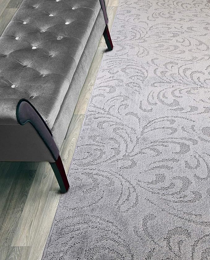 Custom Length Hallway Runner Rug,Slip Resistant,Floral Grey, 26 Inch X 16 feet, Sold and Priced Per Foot