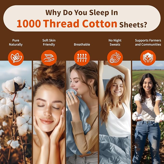 LBRO2M 1000 Thread Count 100% Egyptian Cotton Sheets Set Twin XL, 3 Piece Sets Bed Sheet Deep Pocket Sheet Set 16" Soft Comfortable All Season (Twin XL, French Blue)