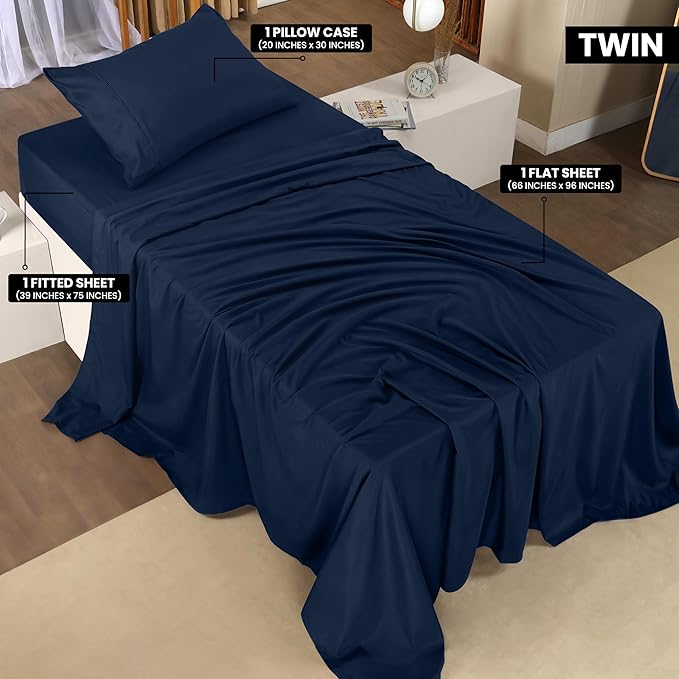 Utopia Bedding Twin Sheet Set – 3 Piece Bed Sheets for Twin Size Bed, Soft and Breathable Microfiber, Includes 1 Fitted Sheet, 1 Flat Sheet and 1 Pillowcase (Navy Blue)