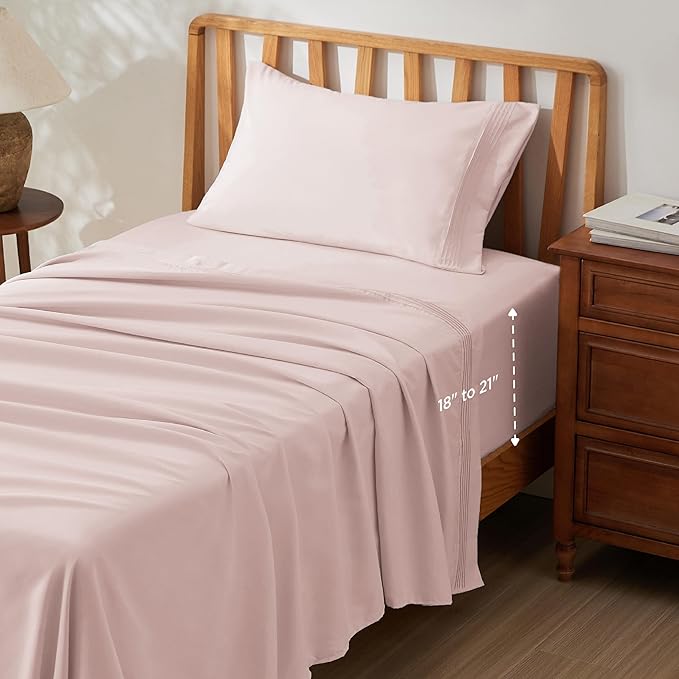 Bedsure Twin XL Sheets Dorm Bedding, GentleSoft Breathable Extra Long Twin Sheets & Pillowcases, Moisture Wicking Cooling, Deep Pocket Fits Mattress Up to 21 Inches Thick, Blush Pink