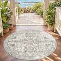 jinchan Round Rug 5ft Area Rug Indoor Vintage Floral Circle 5' Washable Ultra-Thin Low Pile Soft Small Non Slip Distressed Print for Living Room Dining Room Bedroom Entryway Taupe