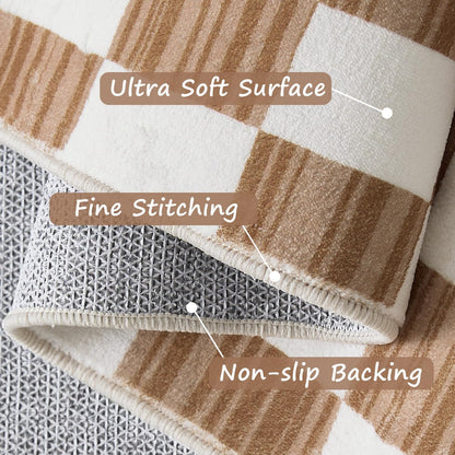 jinchan 6x9 Brown Checkered Area Rugs for Kids Room - Machine Washable Rug Modern Neutral Geometric Lattice Soft Non-Slip Carpet for Nursery Playroom Classroom Living Room Bedroom Home Office
