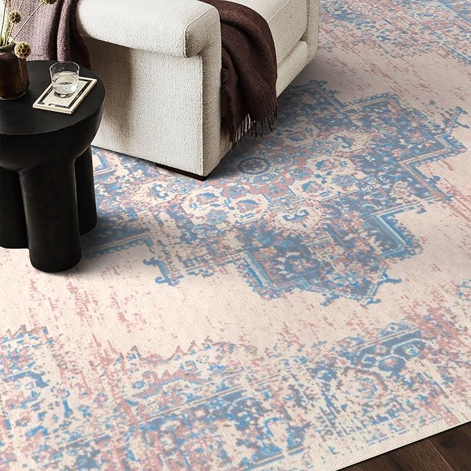 vivorug 3x5 Rug, Small Area Rug for Living Room, Bedroom, Kitchen, Machine Washable Non-Slip Throw Rug, Vintage Carpet for Entryway Nursery Coffee Table - Durable (Pink)