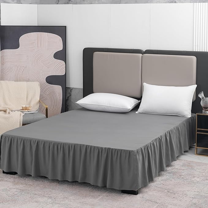 Grey Bed Skirt Full Size Ruffled Bed Skirt with Split Corners, 16 Inch Drop Dust Ruffle Bed Skirts with Platform, Grey
