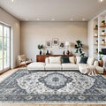 6x9 Vintage Washable Area Rug for Living Room,Low Pile Non Slip Carpet Non-Shedding Area Rug Soft Indoor Stain Resistant Rug Floral Print Mat for Bedroom Dining Room Blue Beige