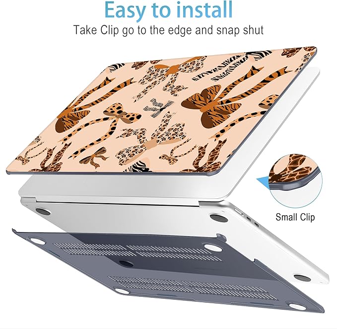 Mektron for 2025 M4 MacBook Air 13.6 Inch A3240 Case Fits 2023 A2681 M2 2024 A3113 M3 Chip with Liquid Retina Display Touch ID, Printed Plastic Hard Shell Cover for MacBook Air 13.6", Leopard Bows