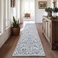 jinchan Lima Runner Rug 2x12 Long Hallway Runner Rug Thin Vintage Washable Kitchen Carpet with Rubber Backing Floral Print Floor Cover Indoor Laundry Room Bedroom Stairway (2x12ft, Blue)
