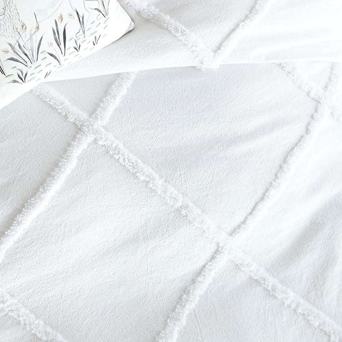 Chenille Lattice 100% Cotton Duvet Cover, Full/Queen, White