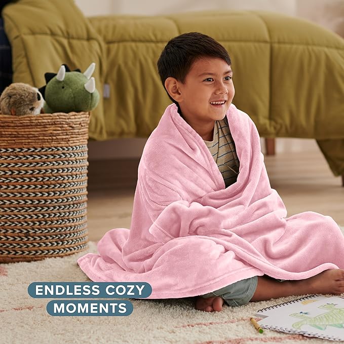 Bare Home Fleece Blanket - Kid Size - Ultra-Soft Lightweight for Bed, Sofa, and Couch - Luxury Microplush - Cozy Warm Blanket (Kid, Light Pink)