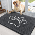 OLANLY Dog Door Mat for Muddy Paws 35x24, Paw Print Design, Absorbs Moisture and Dirt, Absorbent Non-Slip Washable Doormat, Quick Dry Chenille Mud Mat for Dogs, Entry Indoor Entryway Carpet, Dark Grey