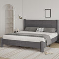 King Size Bed Frame, Boucle Upholstered Platform Bed with Headboard and Footboard, Soft Rounded Corners, No Box Spring Required, Easy Assembly, Dark Grey