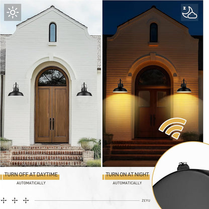 zeyu 2 Pack Dusk to Dawn Outdoor Wall Sconce, Gooseneck Barn Light Fixtures for Front Porch, Exterior Wall Mount Light in Matte Black Finish, 016-1BL-PC-2 BK