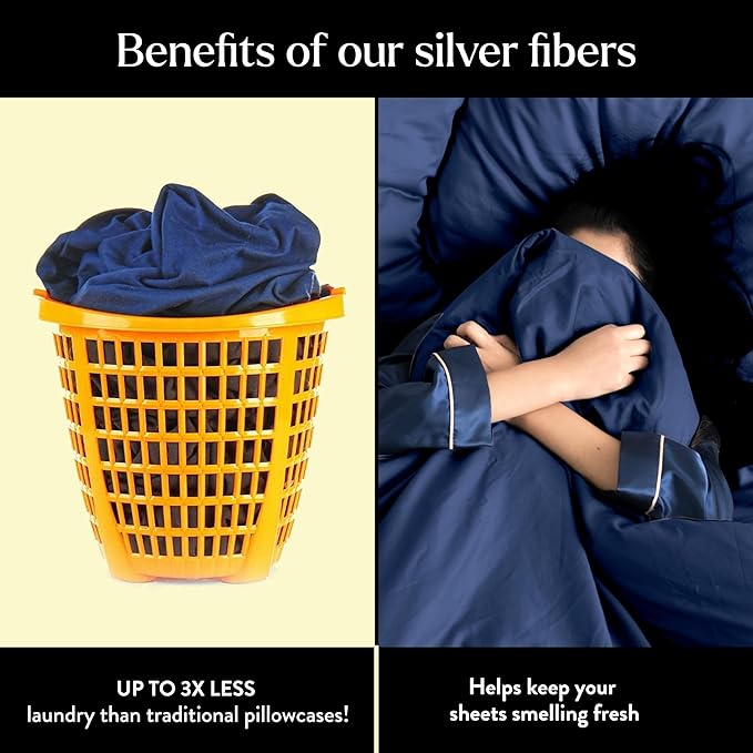 Miracle Made Extra Luxe Soft Cooling Pillowcase, 2-Piece Silver-Infused Cotton Fabric – Lightweight, Thermoregulating, Breathable Cover for Sensitive Skin, King/Cali King Size, Navy Blue