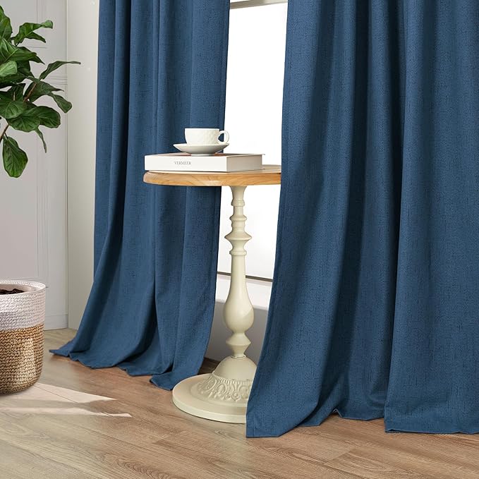 Navy Blue Linen Textured Blackout Curtains 72 Inches Long for Bedroom Nursery Room Darkening Thermal Insulating Window Black Out Nautical Curtains for Living Room Door Back Tab 72 Length 2 Panels Set