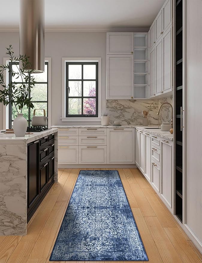 vivorug Runner Rug 2'x7' Vintage Washable Non-Slip Runners for Hallways Kitchen Entryway Laundry Room Carpet Hallway Runner Navy Blue